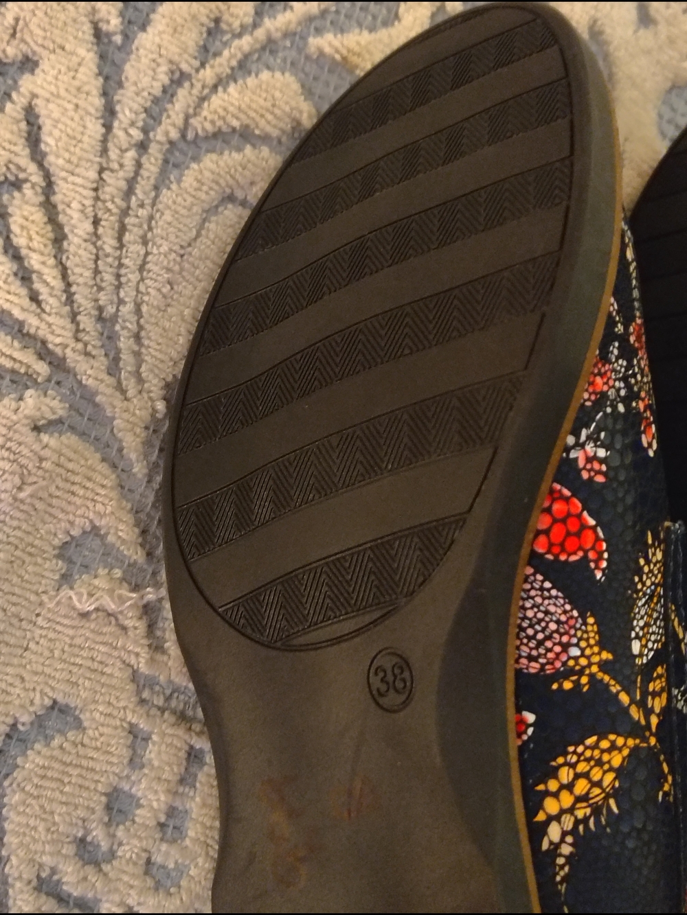 Floral Embossed Black Lace-Up Women’s Flats - Picture 12 of 14